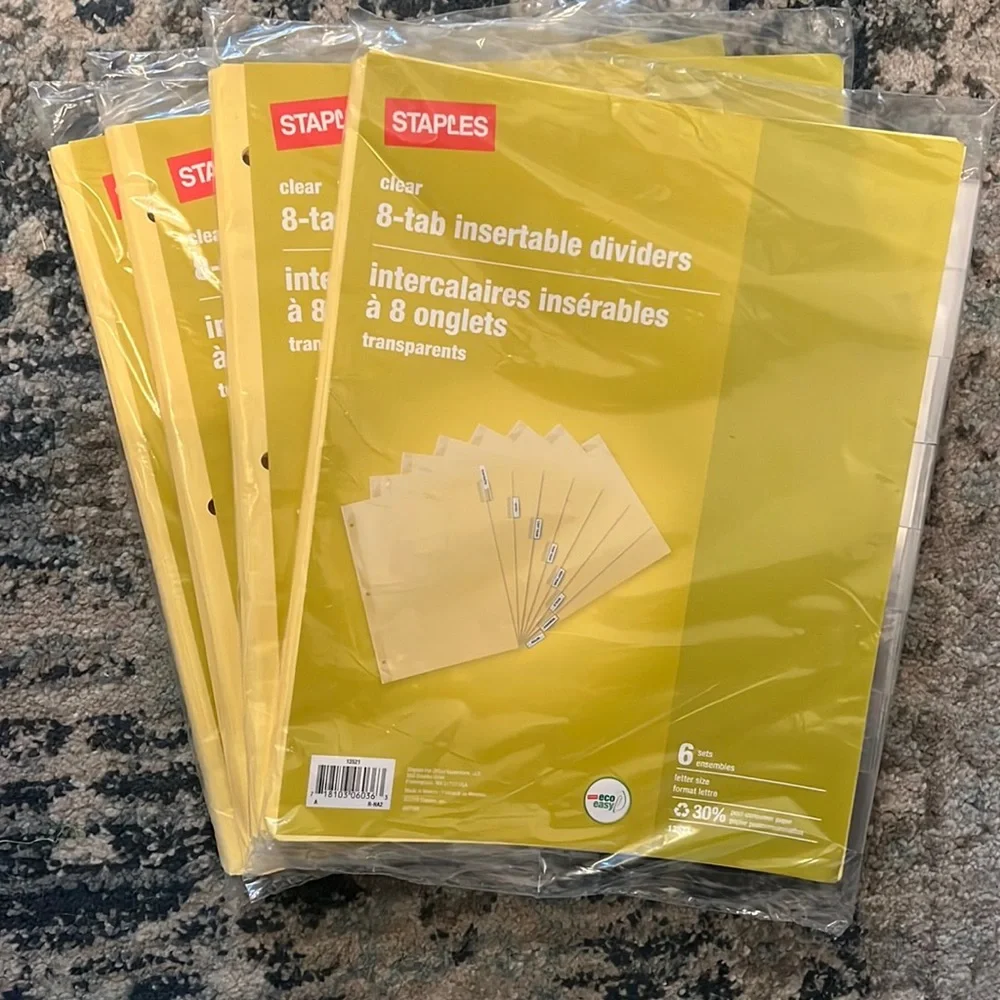Staples 8-Tab Insertable Dividers (6 sets each) (4 packs)
